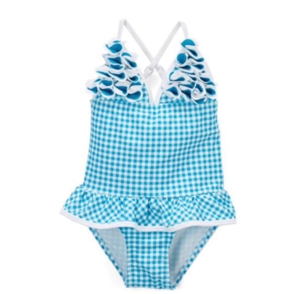 NWT Blue Gingham 1 Piece  UPF 50+ Swimsuit 5 & 6